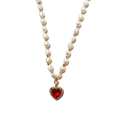 Collar de corazón arcoíris con perlas de agua dulce auténticas