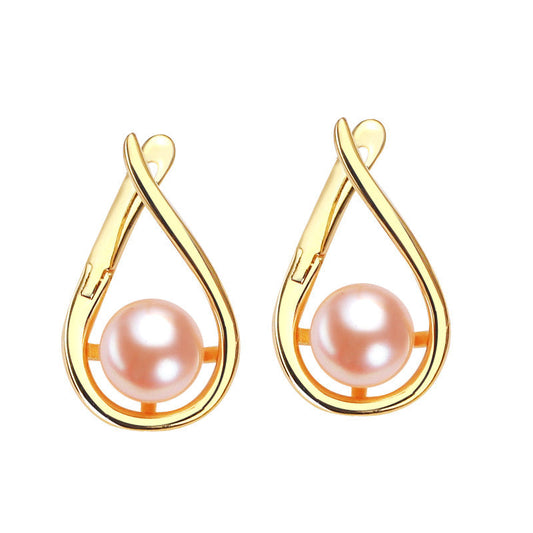 Boucles d'oreilles Eve en laiton plaqué or 18 carats et véritables perles d'eau douce