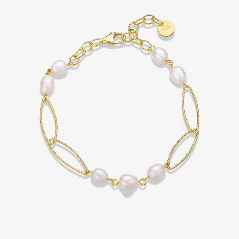 Pulsera con hebilla de plata maciza S925 con perlas de agua dulce genuinas