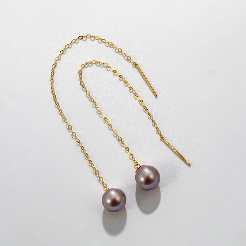 Boucles d'oreilles Tsuki en or massif 18 carats et véritables perles d'eau douce
