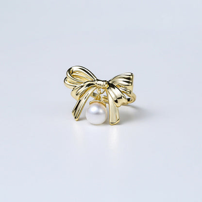 Anillo de lazo con perla de agua dulce genuina