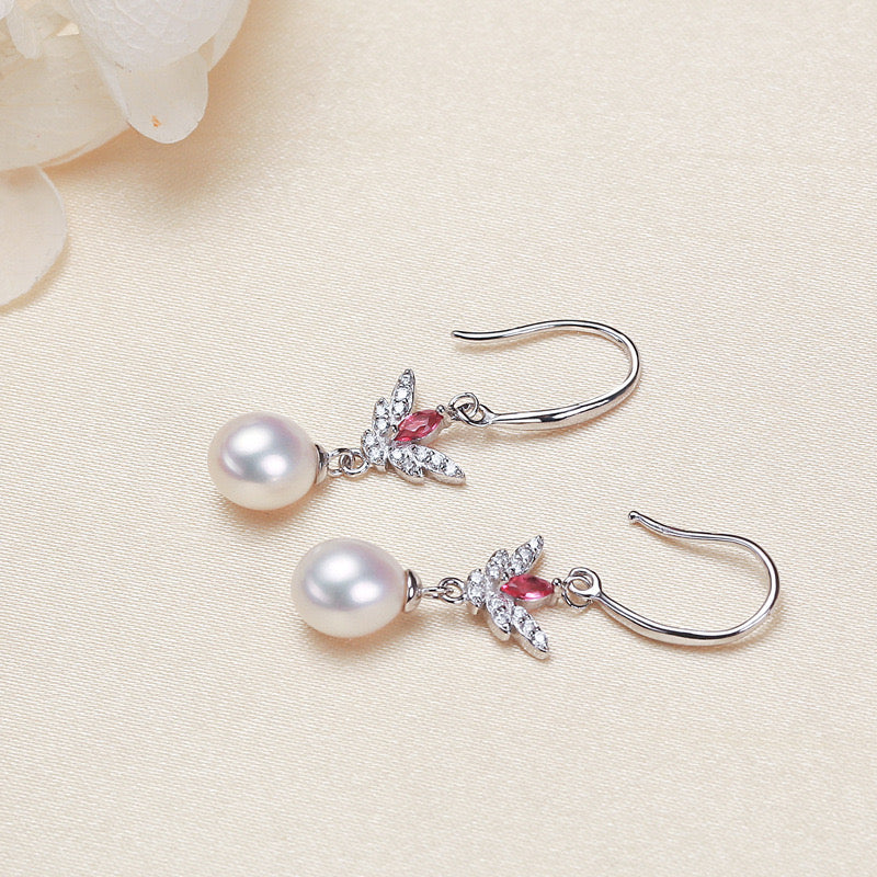Boucles d'oreilles mignonnes en argent massif S925 avec véritables perles d'eau douce