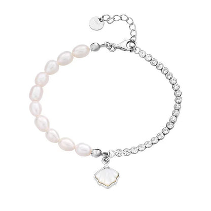 Bracelet coquillage en argent massif S925 avec véritable perle d'eau douce