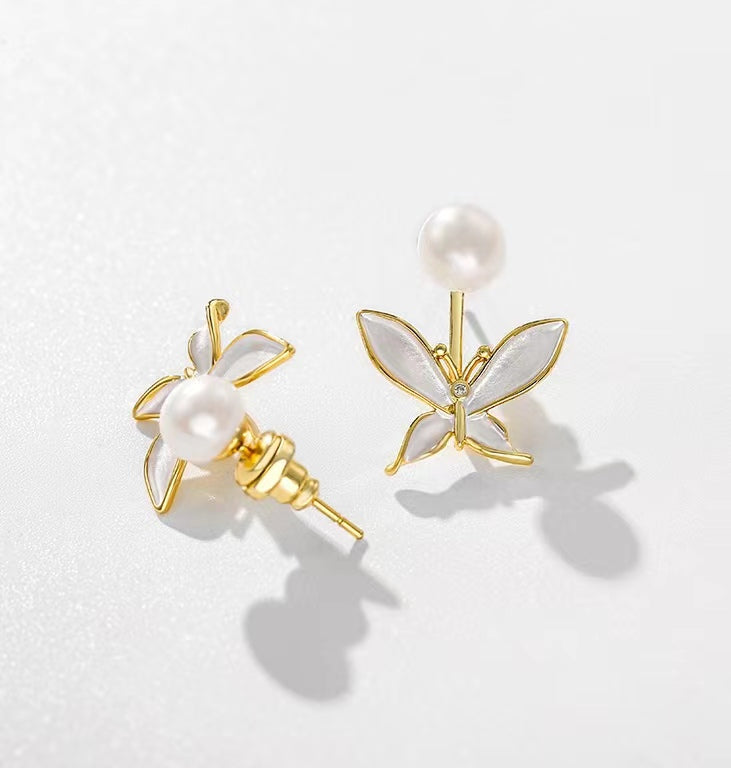 Genuine Freshwater Pearl Pansies Earrings