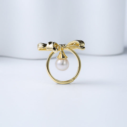 Bague nœud papillon en véritable perle d'eau douce
