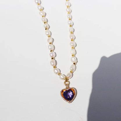 Collar de corazón arcoíris con perlas de agua dulce auténticas