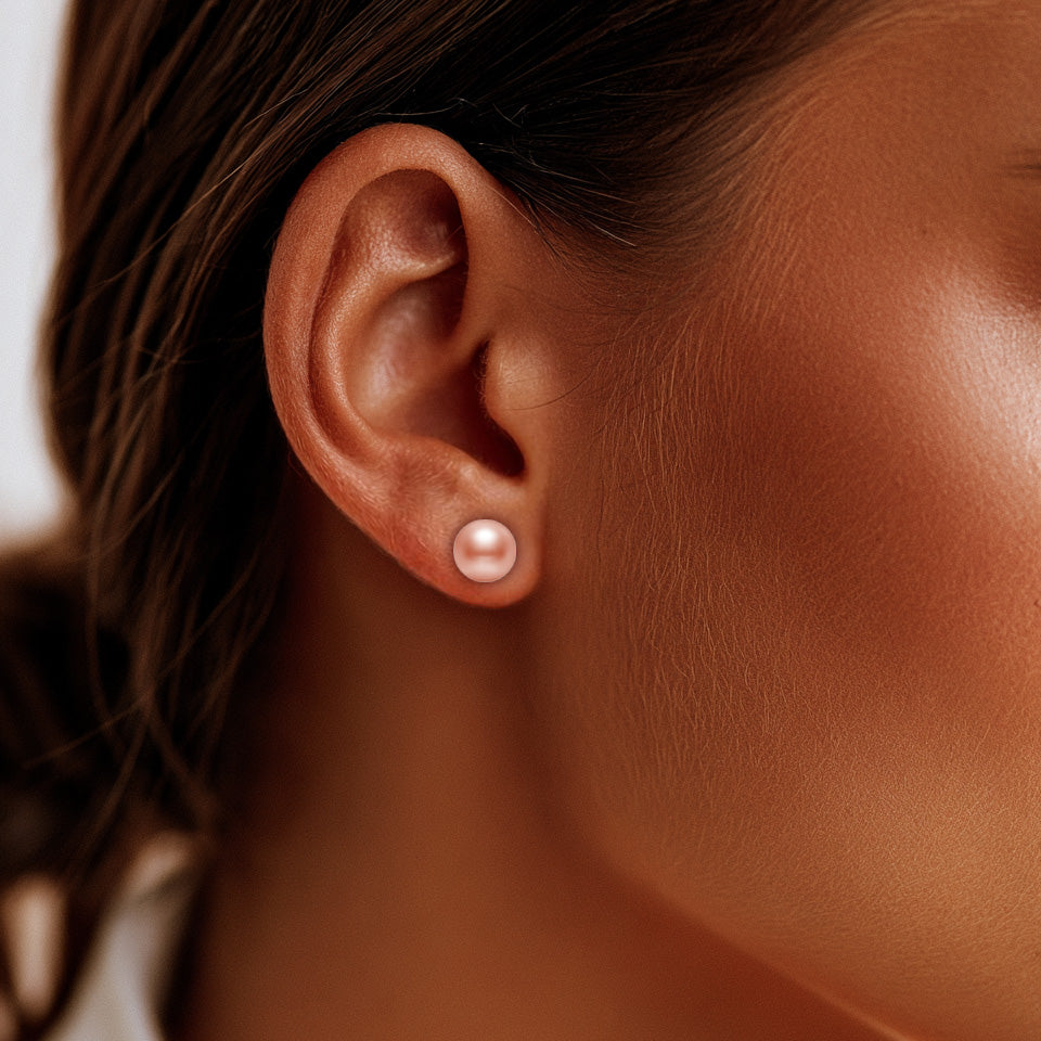 S925 Silver 4-10mm Pink Freshwater Button Pearl Stud Earrings