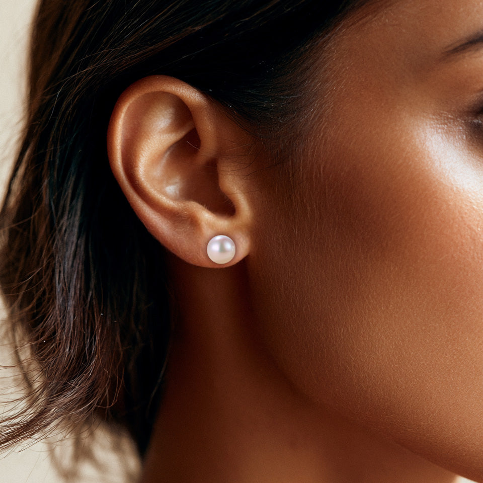 S925 Silver 4-10mm White Freshwater Button Pearl Stud Earrings