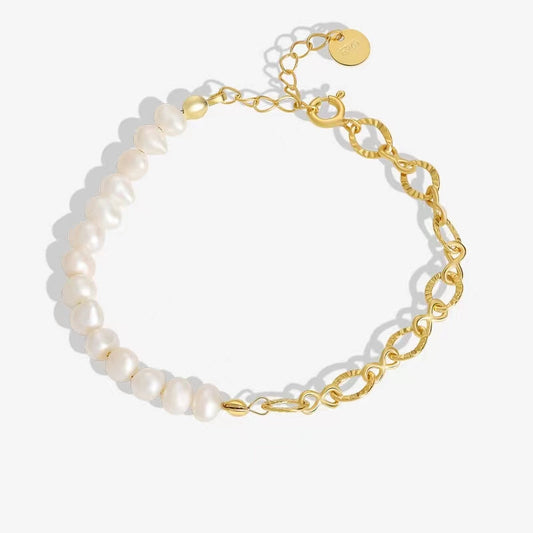 Pulsera de plata de ley 925 maciza con auténtica perla de agua dulce