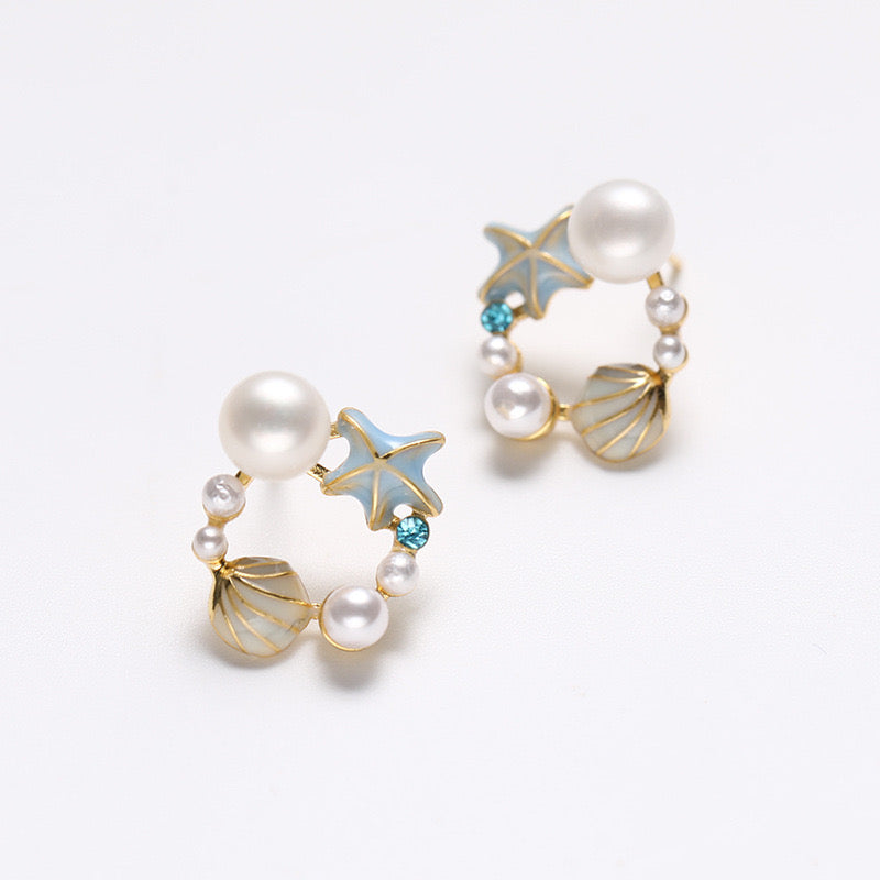Boucles d'oreilles Ocean Zing en argent massif S925 et véritables perles d'eau douce