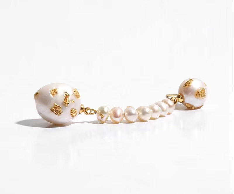 Genuine Freshwater Baroque Pearl Golden Waterfall Earrings
