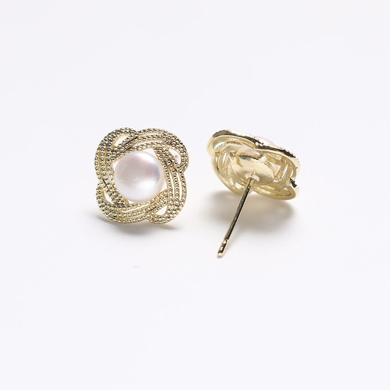 Boucles d'oreilles spirales en argent massif S925 avec perles d'eau douce véritables