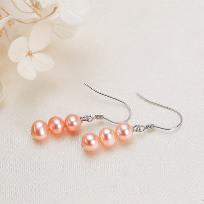 Solid S925 Silver Genuine Freshwater Pearl Gourd Earring