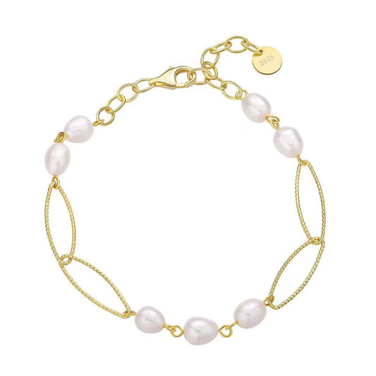 Pulsera con hebilla de plata maciza S925 con perlas de agua dulce genuinas