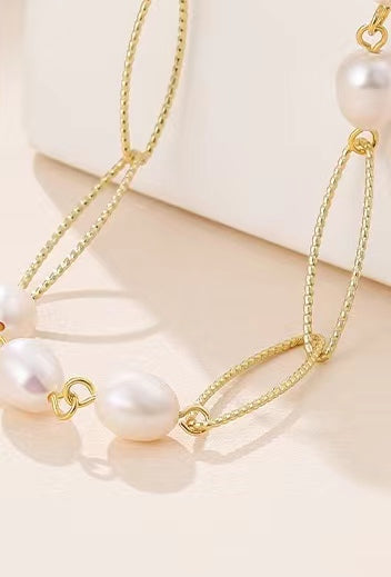 Pulsera con hebilla de plata maciza S925 con perlas de agua dulce genuinas