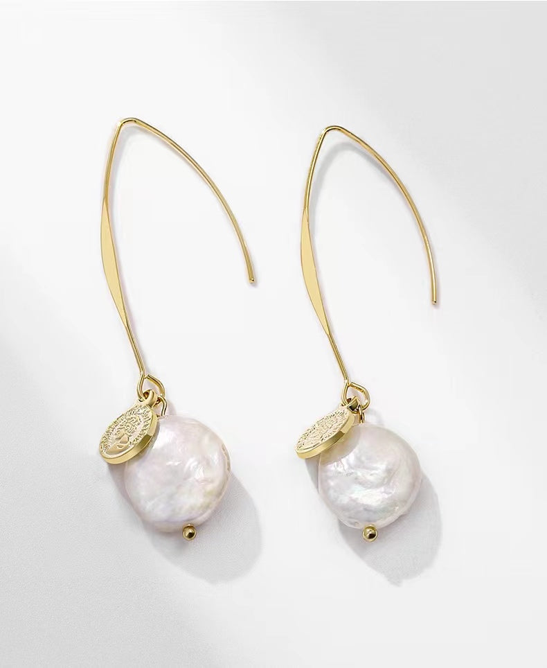Genuine Baroque Pearl Coin Earrings