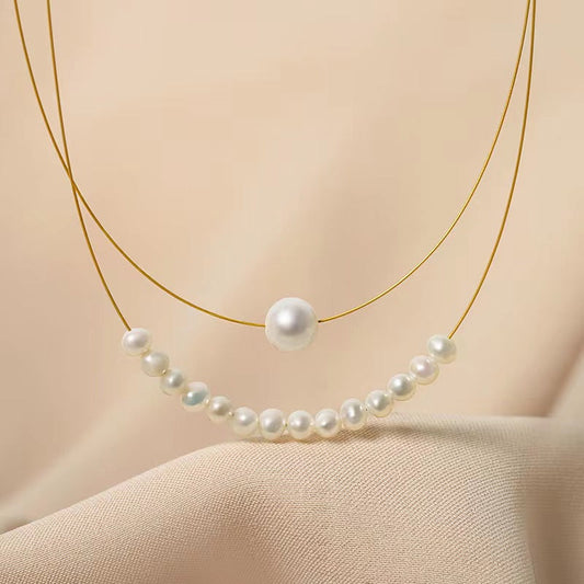 Collar de doble capa de perlas de agua dulce genuinas