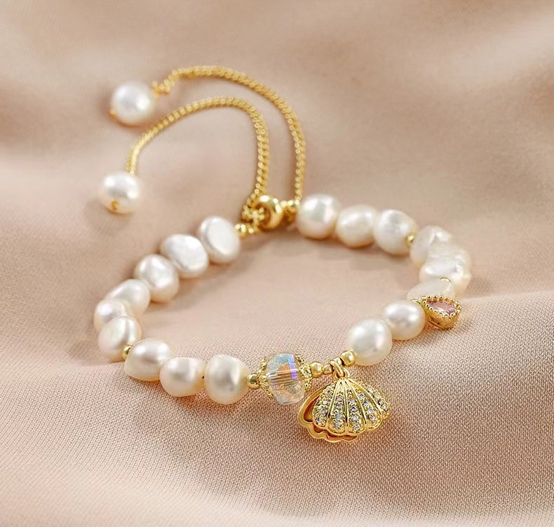 Pulsera Gracia de concha de perla de agua dulce genuina