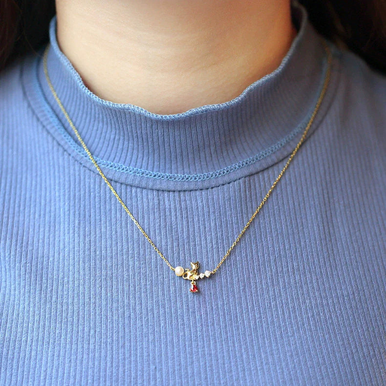 Collier chat porte-bonheur en perles d'eau douce naturelles authentiques
