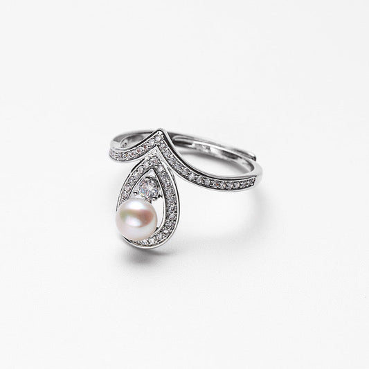 Bague couronne en véritable perle d'eau douce
