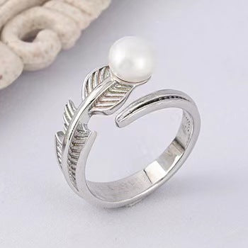 Bague ailes en argent massif S925 avec véritable perle d'eau douce