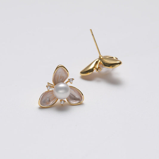 Pendientes Cora de plata maciza S925 con auténtica perla de agua dulce