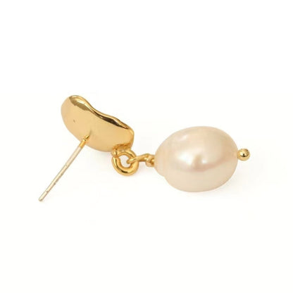 Genuine Freshwater Baroque Pearl Gold Flap Earrings