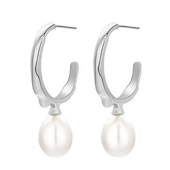 Boucles d'oreilles en argent massif S925 avec perles baroques authentiques et os d'oiseau