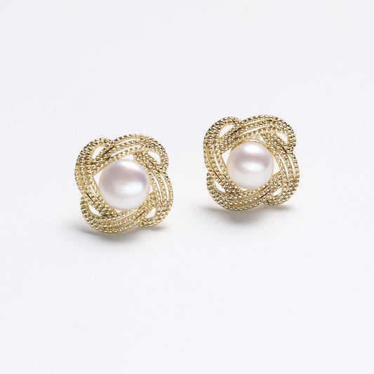 Boucles d'oreilles spirales en argent massif S925 avec perles d'eau douce véritables