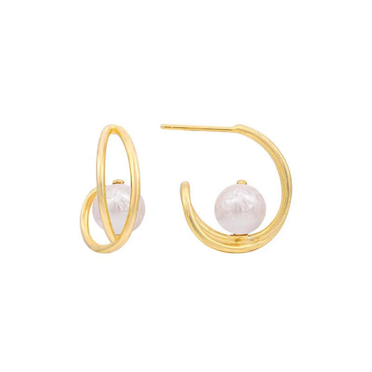 Boucles d'oreilles croix en argent massif S925 avec véritable perle d'eau douce