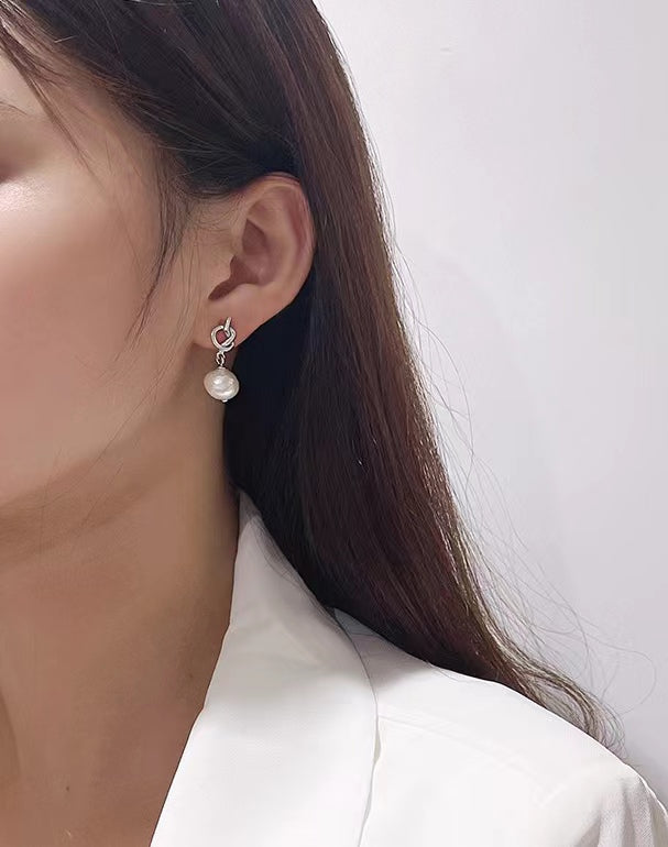 Genuine Baroque Pearl Solid S925 Silver God's Knot Earrings