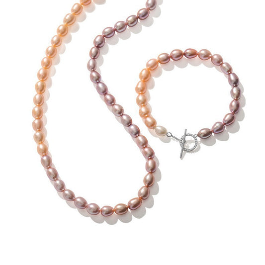 Collier et bracelet en argent massif irisé S925 avec véritables perles baroques