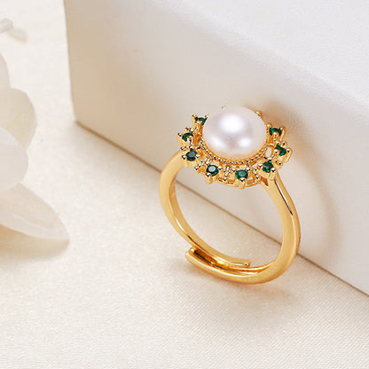 Anillo Pamela con Perla de Agua Dulce Genuina bañado en Latón y Oro de 18 quilates