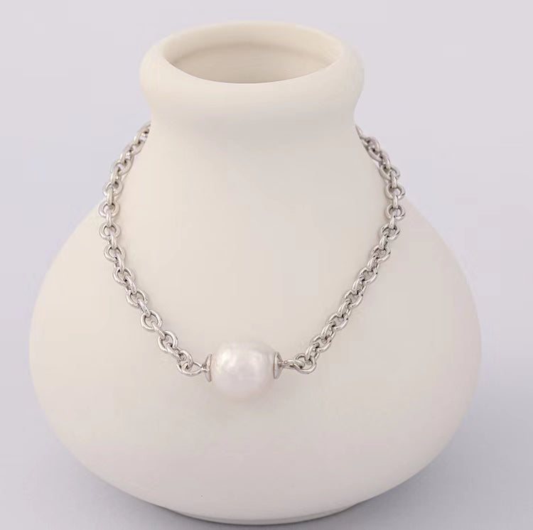 Pulsera de cadena con mitología de plata maciza S925 con auténtica perla barroca