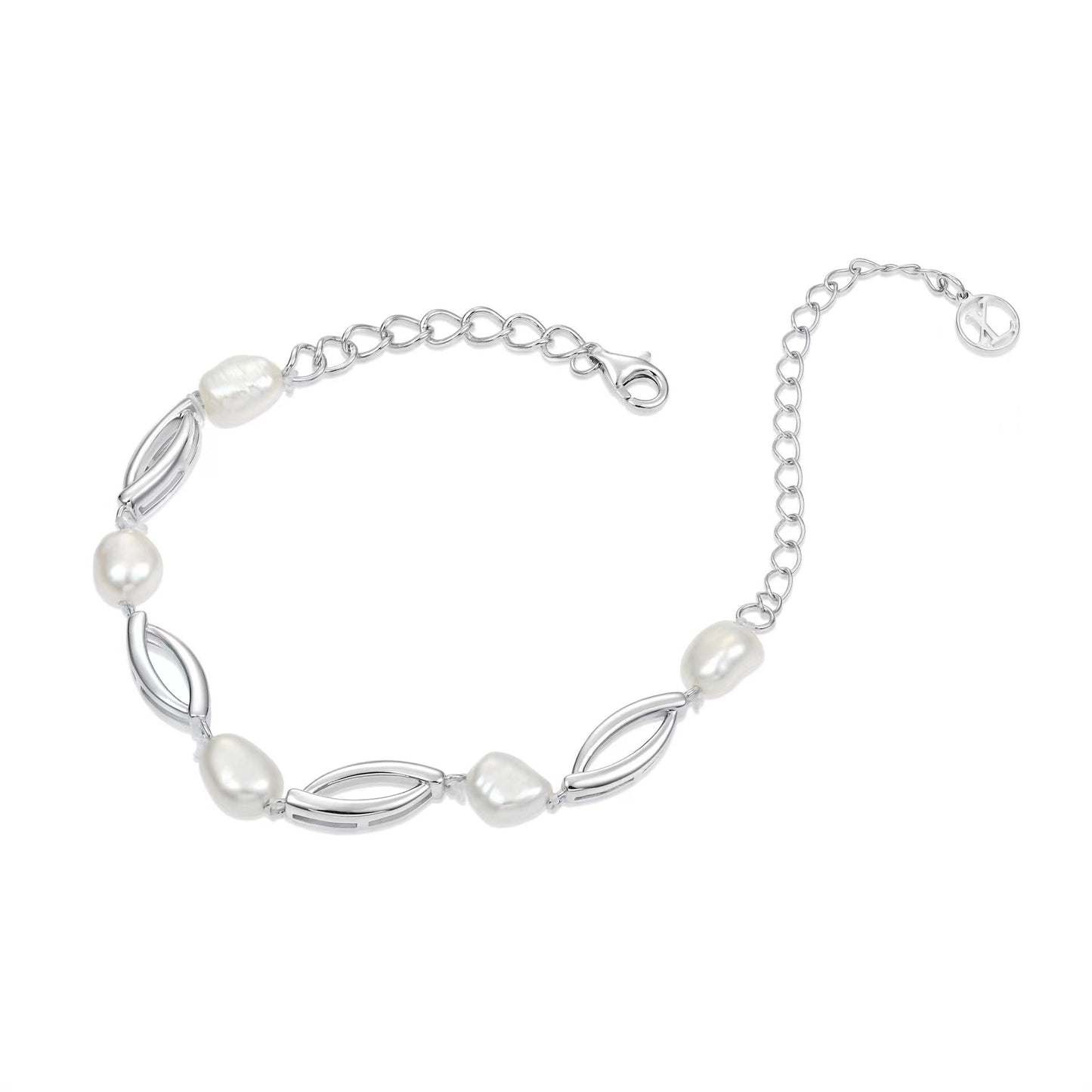 Pulsera de perlas barrocas auténticas con eslabones de amor