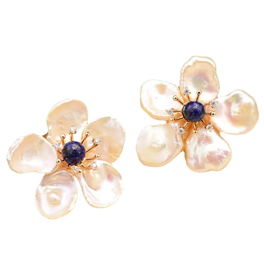 Pendientes de flor de ángel con perlas de agua dulce genuinas