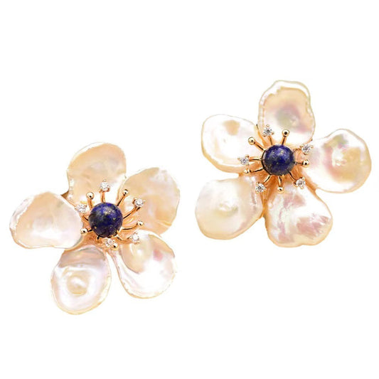 Boucles d'oreilles en perles d'eau douce véritables et fleurs d'ange