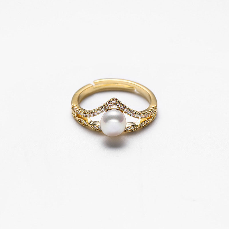 Bague couronne en véritable perle d'eau douce