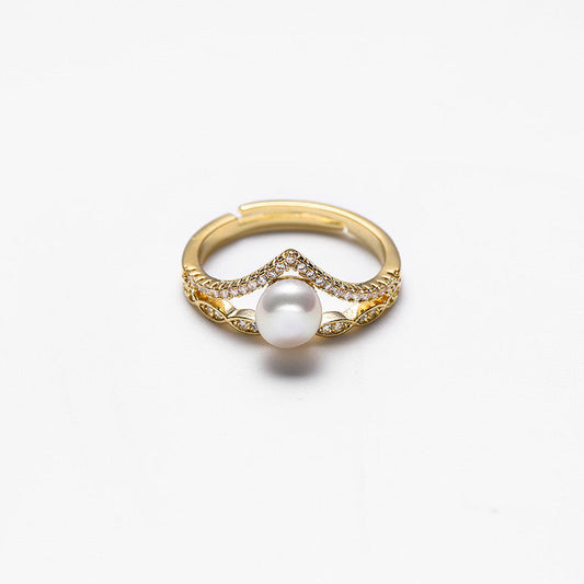 Bague couronne en véritable perle d'eau douce