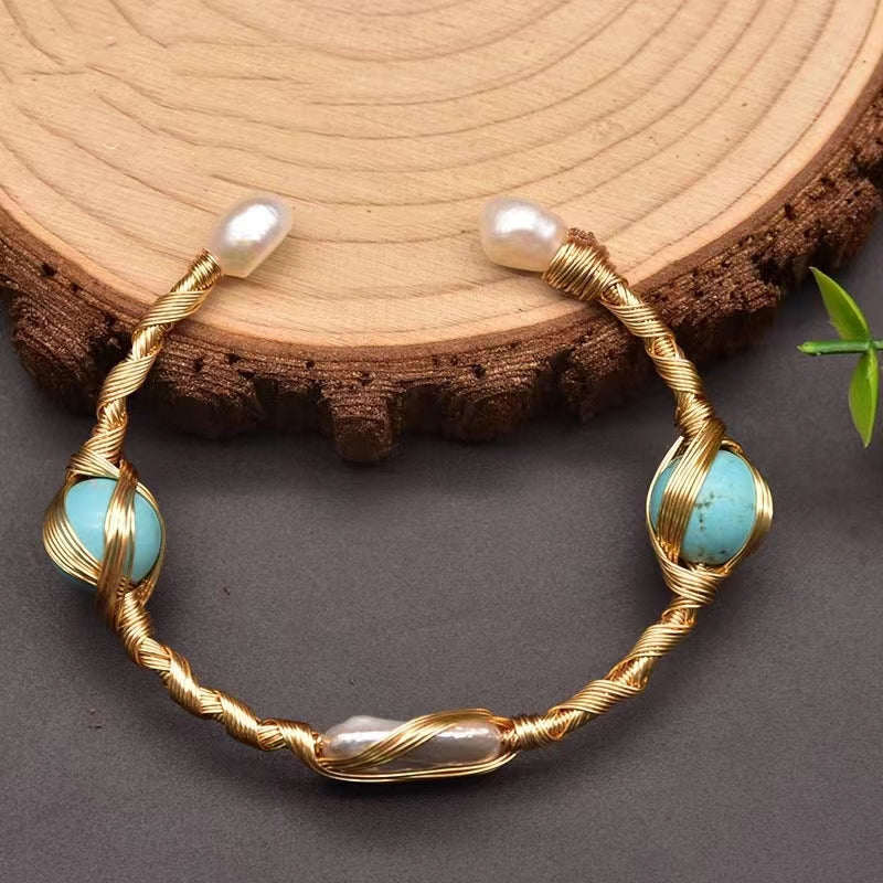 Bracelet en véritable perle d'eau douce baroque turquoise (édition limitée)
