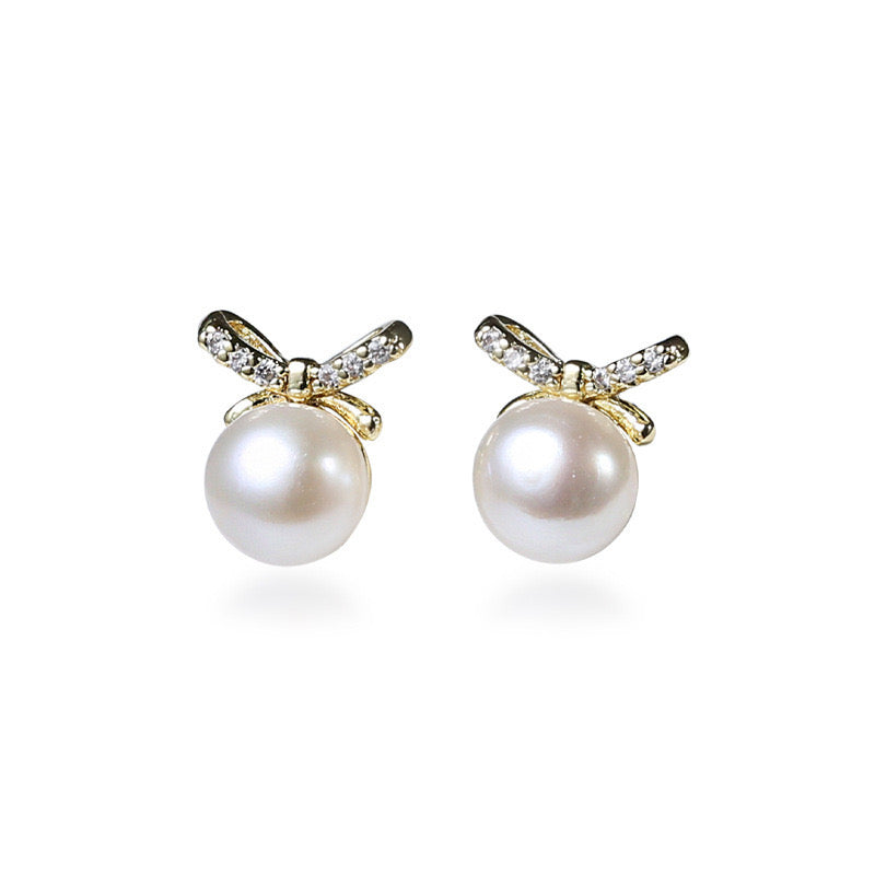Boucles d'oreilles nœud papillon en perles d'eau douce véritables