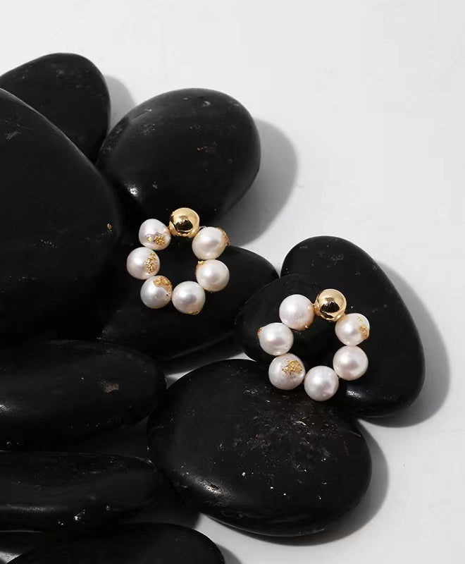 Boucles d'oreilles en perles d'eau douce naturelles véritables et fleurs de cerisier