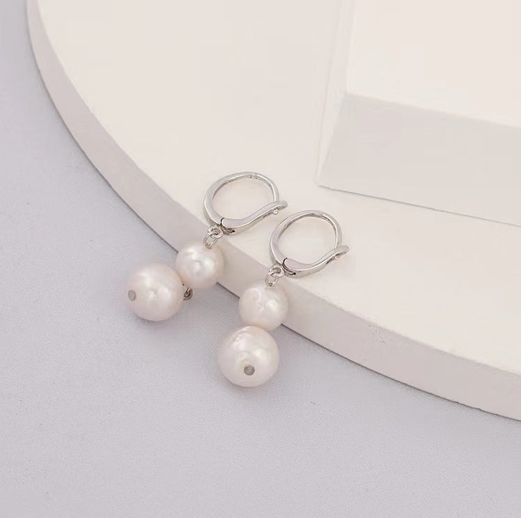 Boucles d'oreilles en argent massif S925 avec véritable perle baroque