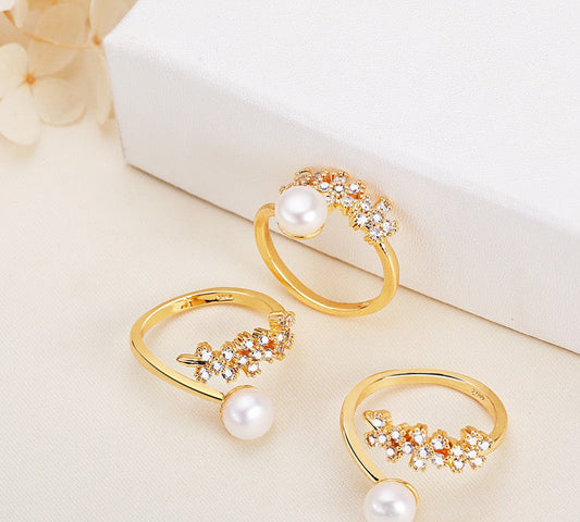 Bague Tammy en laiton plaqué or 18 carats avec véritable perle d'eau douce