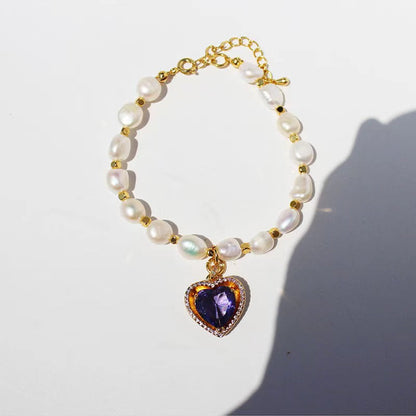 Collar de corazón arcoíris con perlas de agua dulce auténticas