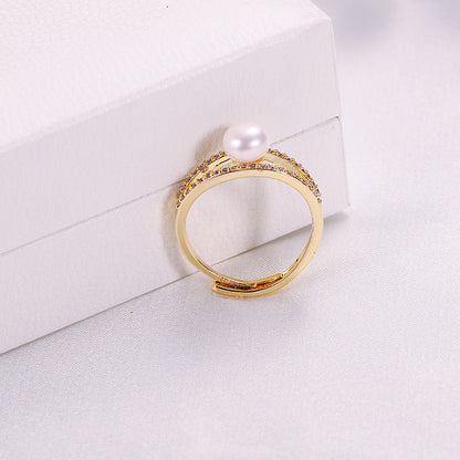 Anillo Salomé de latón bañado en oro de 18 quilates con auténtica perla de agua dulce
