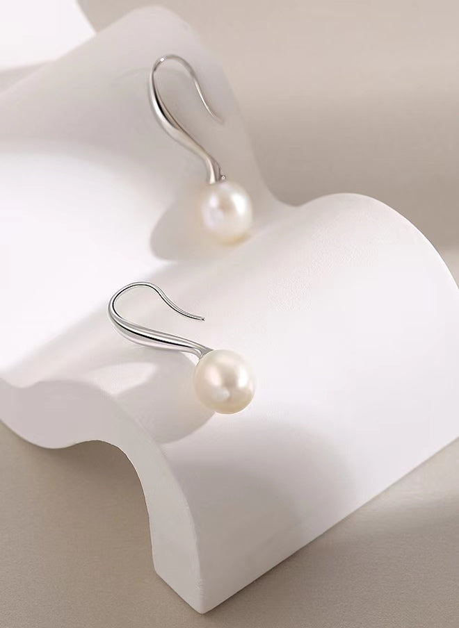 Boucles d'oreilles œil de mer en argent massif S925 avec véritable perle d'eau douce