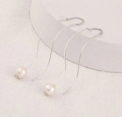 Boucles d'oreilles profilées en argent massif S925 avec véritable perle d'eau douce