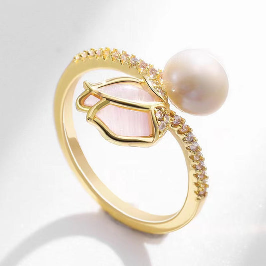 Bague rose en véritable perle d'eau douce
