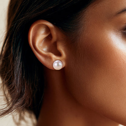 S925 Silver 4-10mm White Freshwater Button Pearl Stud Earrings